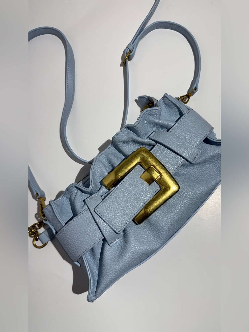 Anthropologie Petite Moments Light Blue Women’s Shoulder Belt Bag Gold Buckle - Picture 4 of 9